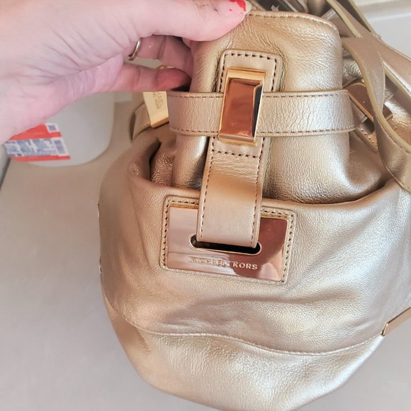 Rare Michael Kors Gold Leather Shoulder Bag Purse - Picture 5 of 13